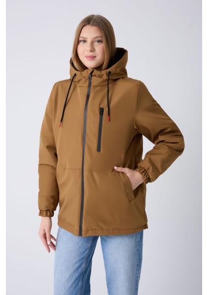 Kadın Taba Içi Kürklü Su ve Rüzgar Geçirmez Kapüşonlu Kışlık Mont & Kaban & Parka ML-FMM-100-K