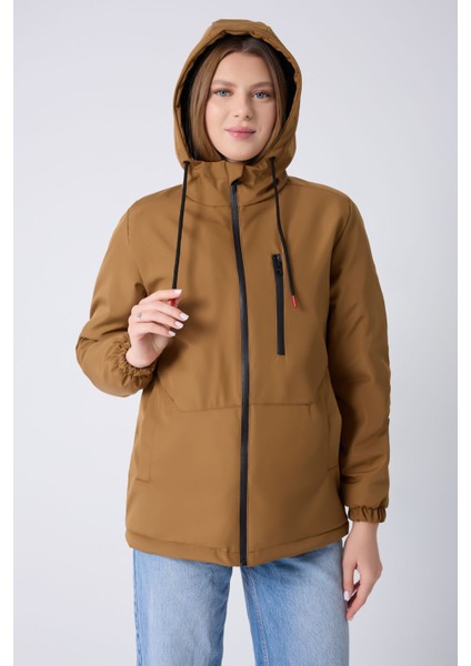 Kadın Taba Içi Kürklü Su ve Rüzgar Geçirmez Kapüşonlu Kışlık Mont & Kaban & Parka ML-FMM-100-K