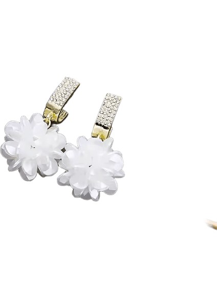 Lüks Kristal Çiçek Püskül Damla Küpe Kadınlar Için Parlak Zirkon Opal Uzun Dangle Küpe Kızlar Parti Düğün Takı Hediye Metal RENK:ER22Y1758 (Yurt Dışından)