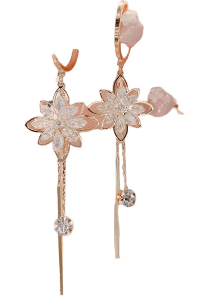 Lüks Kristal Çiçek Püskül Damla Küpe Kadınlar Için Parlak Zirkon Opal Uzun Dangle Küpe Kızlar Parti Düğün Takı Hediye Metal RENK:ER22Y1454 (Yurt Dışından)