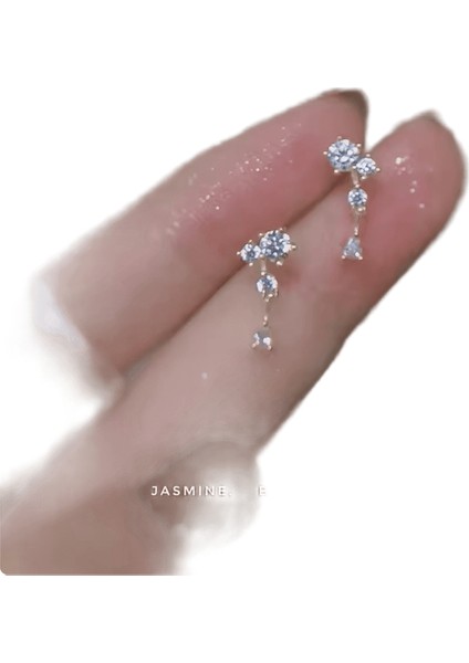 Lüks Kristal Çiçek Püskül Damla Küpe Kadınlar Için Parlak Zirkon Opal Uzun Dangle Küpe Kızlar Parti Düğün Takı Hediye Metal RENK:ER22Y1969 (Yurt Dışından)