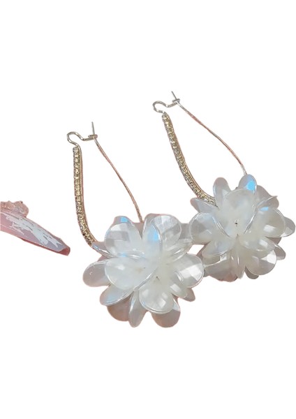 Lüks Kristal Çiçek Püskül Damla Küpe Kadınlar Için Parlak Zirkon Opal Uzun Dangle Küpe Kızlar Parti Düğün Takı Hediye Metal RENK:ER22Y1440 (Yurt Dışından)