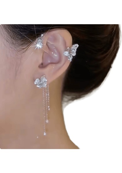 Lüks Kristal Çiçek Püskül Damla Küpe Kadınlar Için Parlak Zirkon Opal Uzun Dangle Küpe Kızlar Parti Düğün Takı Hediye Metal RENK:ER22Y0967 (Yurt Dışından)