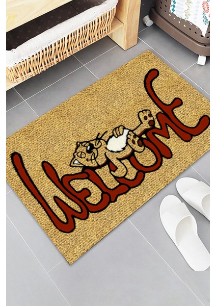 Sevimli Tembel Kedi Kapı Önü Paspası 45 x 70 cm