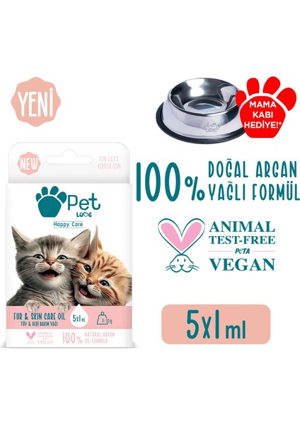 Kediler Için Tüy Bakım Yağı 5x1 ml 100% Doğal Argan Yağlı