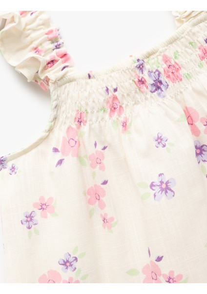 Çiçek Desenli Büzgü Detaylı Askılı Bluz modelleri