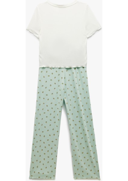 Viskon Kumaş Bisiklet Yaka Kısa Kollu Limon Baskılı Pijama Takımı