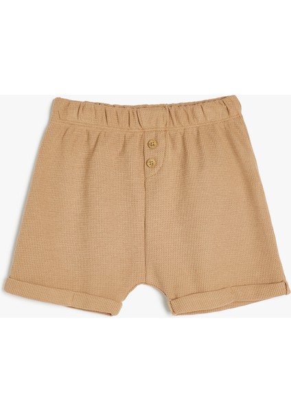 Beli Lastikli Düğme Detaylı Pamuklu Şort