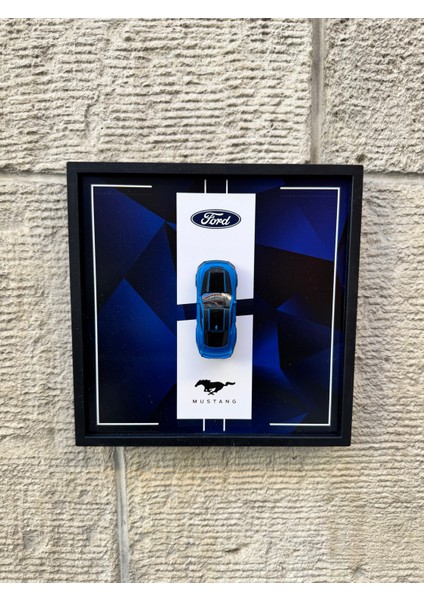 Çerçeveli 20 x 20 Ebatlı Model Araç Ford Mustang Blue