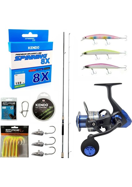 Yekoutdoor Profesyonel Spin Olta Seti Okuma Azaki Spin 244 cm 7-28 gr 2 Parça Spin Kamışı-Okuma Safina SNW-3000A 4+1bb Olta Makinesi