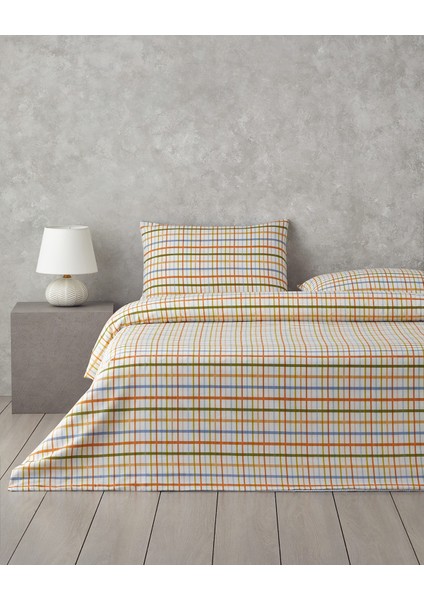 Color Grid Kolay Ütülenir Tek Kişilik Nevresim Takımı 160 x 220 cm Turuncu-Yeşil