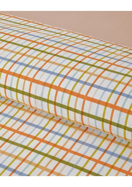 Color Grid Kolay Ütülenir Tek Kişilik Nevresim Takımı 160 x 220 cm Turuncu-Yeşil