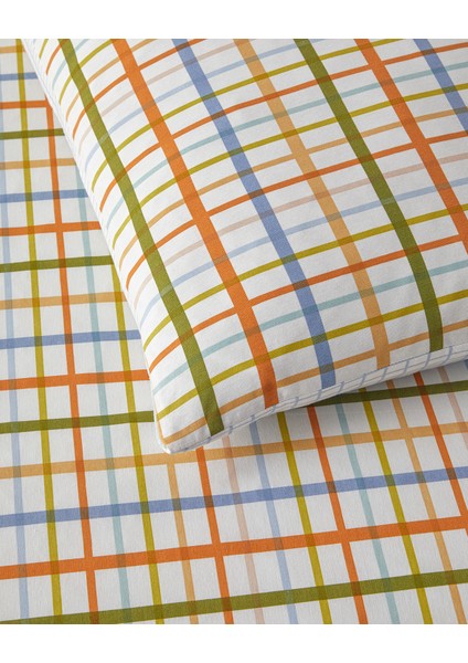 Color Grid Kolay Ütülenir Tek Kişilik Nevresim Takımı 160 x 220 cm Turuncu-Yeşil