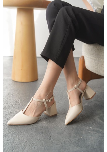 Kadın Center Kalın Topuklu Ayakkabı - Ten Deri