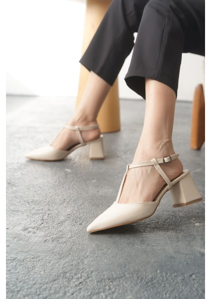 Kadın Center Kalın Topuklu Ayakkabı - Ten Deri fırsatları