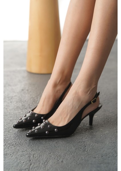 Kadın Volate Troklu Kısa Topuklu Ayakkabı - Siyah-Rugan fiyatları