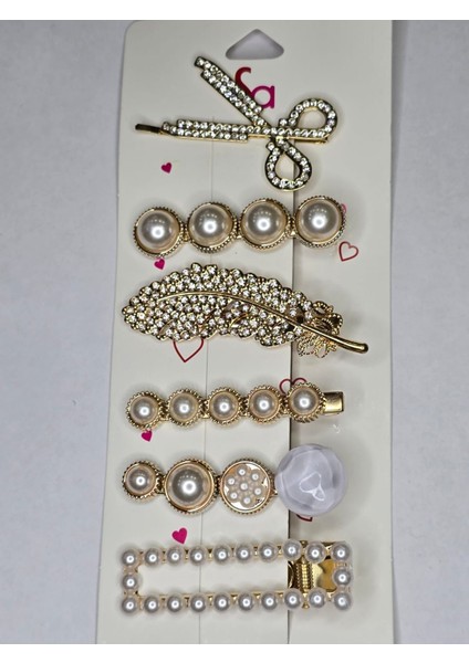 6'lı Yeni Trend Moda Incili Büyük Klips Çıtçıt Pens Toka Seti