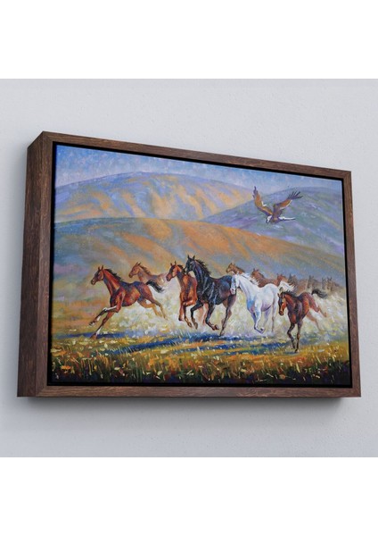 Çerçeveli At Sürüsü ve Kartal Yağlıboya Görünüm Dekoratif Kanvas Duvar TABLOSU-3600 fiyatları