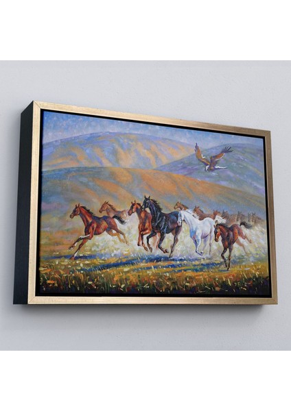 Çerçeveli At Sürüsü ve Kartal Yağlıboya Görünüm Dekoratif Kanvas Duvar TABLOSU-3600 modelleri