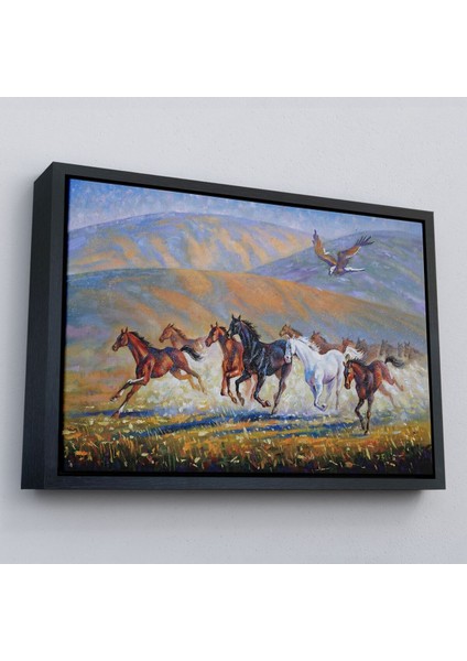 Çerçeveli At Sürüsü ve Kartal Yağlıboya Görünüm Dekoratif Kanvas Duvar TABLOSU-3600 fırsatları