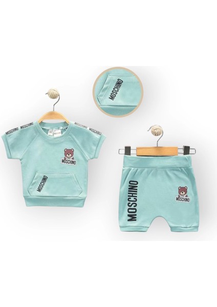 Baby Marka Moşino Desen İnterlok Şortlu İkili Takım 6-24 Ay