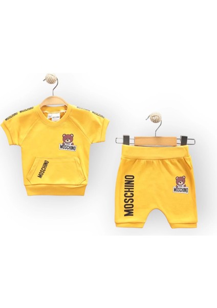 Baby Marka Moşino Desen İnterlok Şortlu İkili Takım Unisex 6-24 Ay