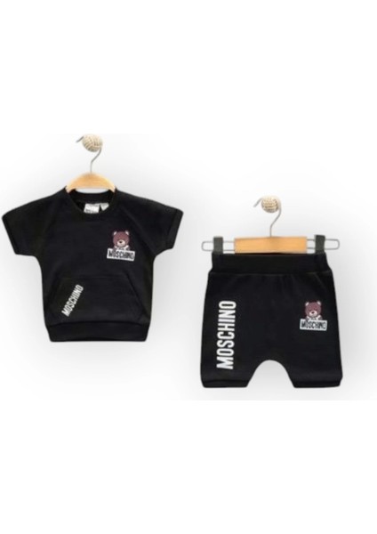 Baby Marka Moşino Desen İnterlok Şortlu İkili Takım Unisex 6-24 Ay