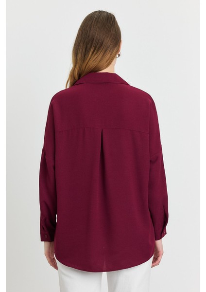 4636A Çizgi Desenli Gömlek Bordo