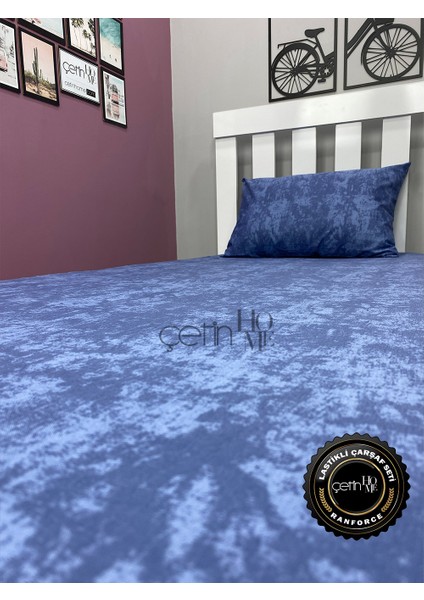 Kumaş Lastikli Çarşaf Seti Tek Kişilik 3 Ebat Gölge Indigo 90 x 190