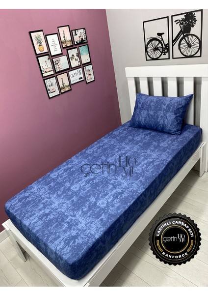 Kumaş Lastikli Çarşaf Seti Tek Kişilik 3 Ebat Gölge Indigo 90 x 190
