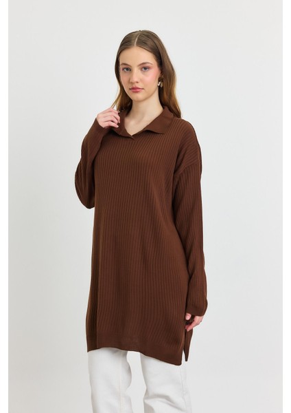 5410 Polo Yaka Tunik Kahve modelleri