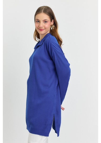 5410 Polo Yaka Tunik Saks modelleri