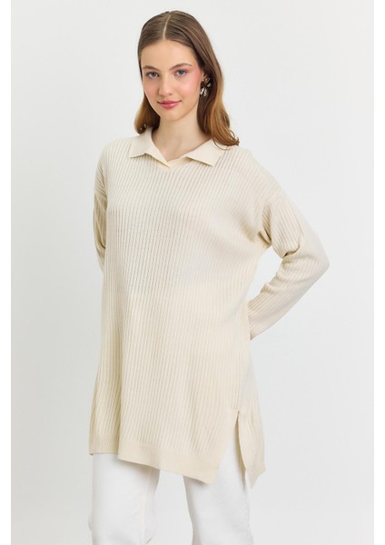 5410 Polo Yaka Tunik Ekru