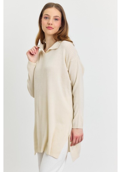 5410 Polo Yaka Tunik Ekru modelleri