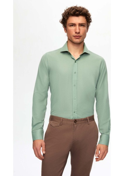 Ds Damat Slim Fit Yeşil Italyan Yaka Dar Kesim Klasik Kravatlık Uzun Kollu Kolay Ütülenebilir Nefes Alan 2'li Gömlek