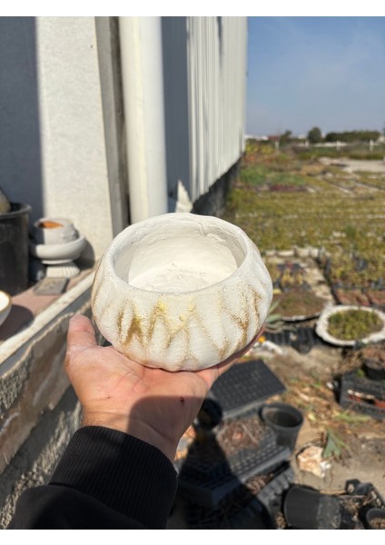 Dalgalı Dekoratif Taş Saksı Orkide ve Çiçek Saksısı
