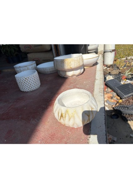 Dalgalı Dekoratif Taş Saksı Orkide ve Çiçek Saksısı