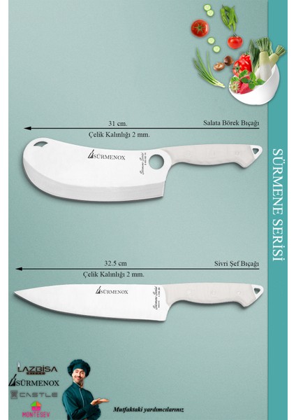 Sürmene Serisi Mutfak Şef Bıçak Seti Et Ekmek Sebze Börek Pizza Şef Bıçağı 2'li Set Beyaz (MFT-015) fiyatları