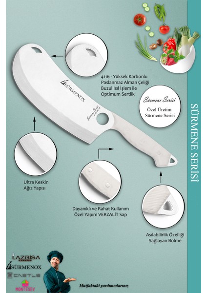 Sürmene Serisi Mutfak Şef Bıçak Seti Et Ekmek Sebze Börek Pizza Şef Bıçağı 2'li Set Beyaz (MFT-015) modelleri