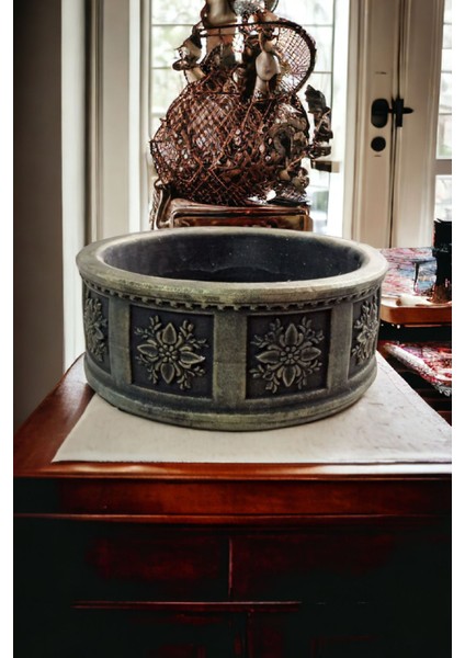 Çiçek Desenli Beton Bonsai ve Aranjman Saksısı -+30 Cksalcisa