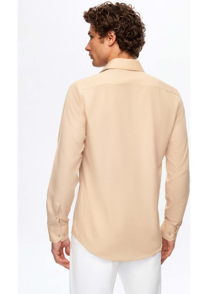 Ds Damat Slim Fit Bej Italyan Yaka Dar Kesim Klasik Kravatlık Uzun Kollu Kolay Ütülenebilir Nefes Alan 2'li Gömlek 2HF02ORTBN86
