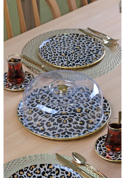 Leopar Somon Altın Yaldızlı 6 Kişilik 19 Parça Çay Servis Takımı