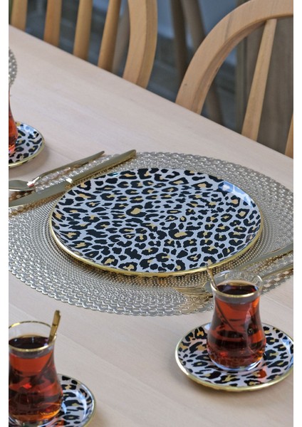 Leopar Somon Altın Yaldızlı 6 Kişilik 19 Parça Çay Servis Takımı