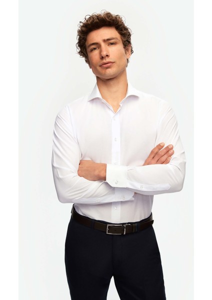 Ds Damat Slim Fit Açık Mavi/beyaz Italyan Yaka Dar Kesim Klasik Kravatlık Uzun Kollu Kolay Ütülenebilir Nefes Alan 2'li Gömlek