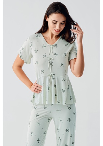 Fiyonk Desenli Kısa Kollu Esnek Viskoz Pijama Takım 17206 fiyatları