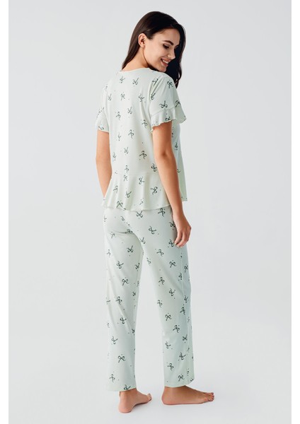 Fiyonk Desenli Kısa Kollu Esnek Viskoz Pijama Takım 17206 modelleri