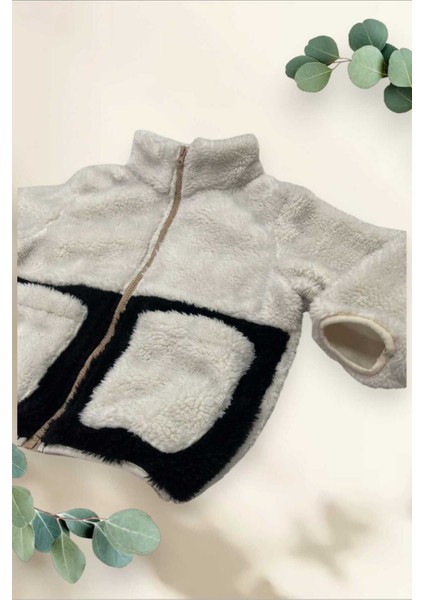 Kız Çocuk Peluş Ekru Siyah Cepli Fermuarlı Welsoft Kışlık Mont Fst-Fmç-K-Peluş fiyatları