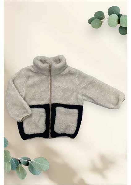 Kız Çocuk Peluş Ekru Siyah Cepli Fermuarlı Welsoft Kışlık Mont Fst-Fmç-K-Peluş fırsatları