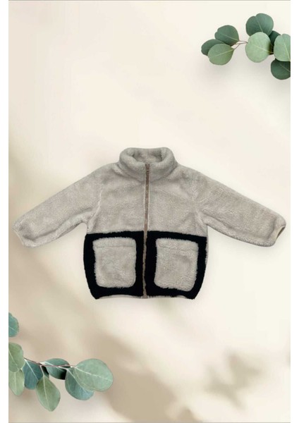 Kız Çocuk Peluş Ekru Siyah Cepli Fermuarlı Welsoft Kışlık Mont Fst-Fmç-K-Peluş indirimleri