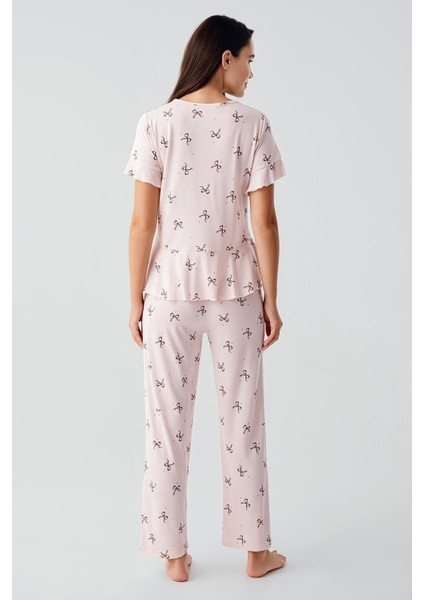 Fiyonk Desenli Kısa Kollu Esnek Viskoz Pijama Takım 17206 indirimleri